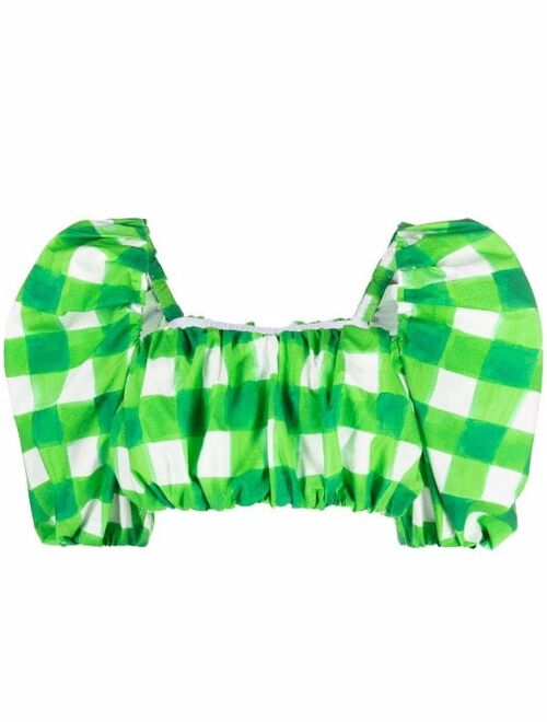 MSGM puff-sleeved gingham crop top