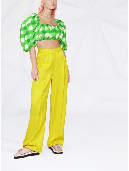 MSGM puff-sleeved gingham crop top
