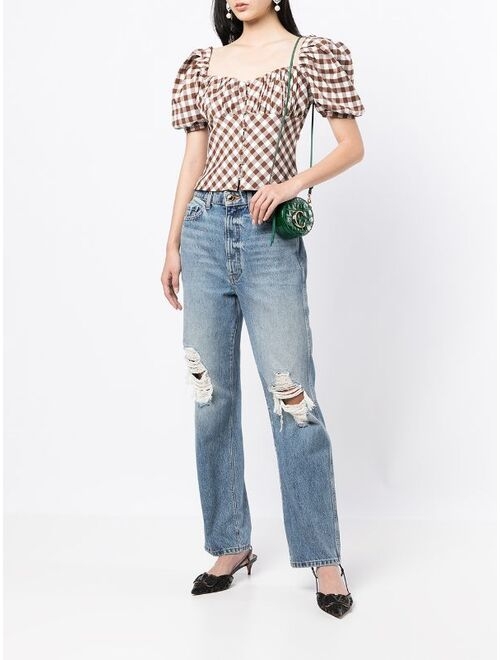 Self-Portrait gingham check-print cropped blouse