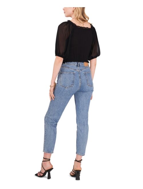 1.STATE Puff Sleeve Cross Front Cropped Top
