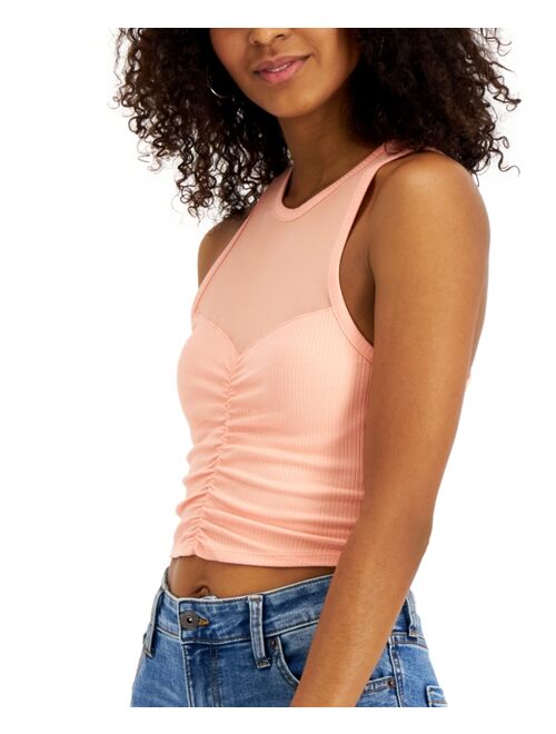 Almost Famous Crave Fame Juniors' Ruched Cropped Illusion Tank Top