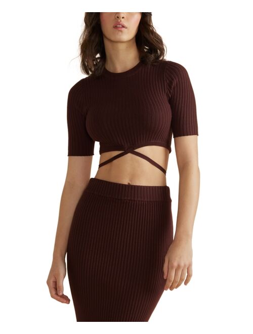MINKPINK Lynd Ribbed-Knit Crop Top