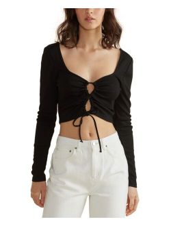 MINKPINK Ribbed Drawstring Crop Top