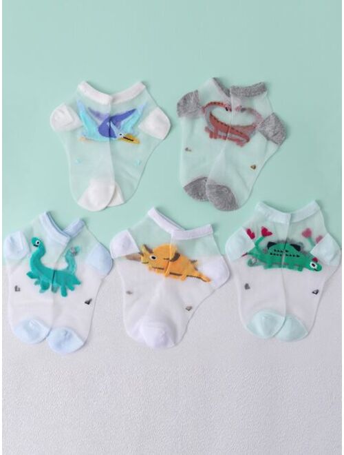 Shein 5pairs Toddler Kids Dinosaur Print Crew Socks