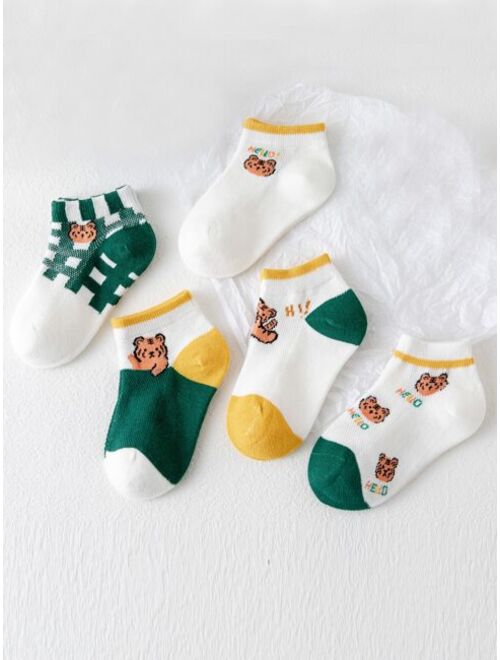 Shein 5pairs Toddler Kids Letter & Cartoon Tiger Pattern Ankle Socks