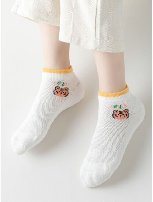 Shein 5pairs Toddler Kids Letter & Cartoon Tiger Pattern Ankle Socks