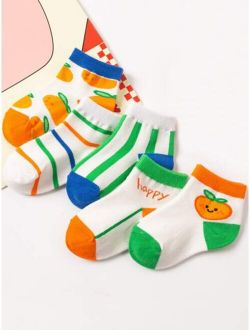 5pairs Toddler Kids Letter & Orange Pattern Ankle Socks