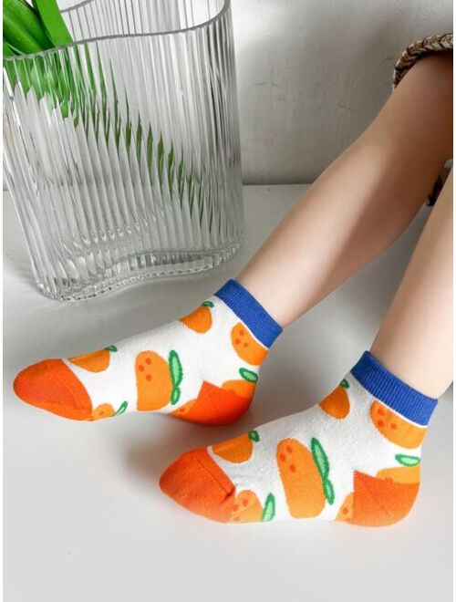 Shein 5pairs Toddler Kids Letter & Orange Pattern Ankle Socks