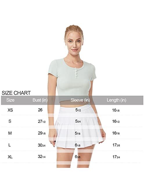 Orizz Summer Tops for Women Short Sleeve Crop Top Button Front Scoop Neck Ribbed Knit Slim Fit Henley Tunic Tops T-Shirts