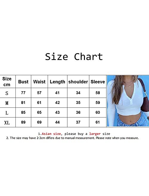 Wenazao Women's Scoop Neck Henley Shirts Long Sleeve Ribbed Knit Crop Top T Shirt Casual Button Down Slim Fit Tops Tee Blouse