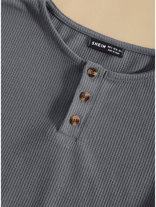 Shein Half Button Drop Shoulder Crop Tee