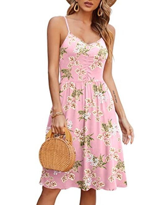YSYOKOW Womens Summer Casual Dresses Adjustable Spaghetti Strap Sundress Elastic Waist with Pockets