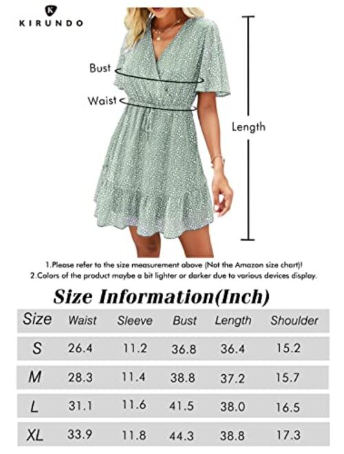 KIRUNDO Women’s Summer Dress Short Sleeve Ruffle Leopard Print Sexy V Neck High Waist Short Flowy Mini Dress with Belt