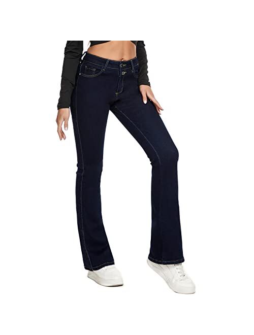 VIPONES Flare Jeans for Women High Waist Stretch Slimming Destoryed Wide Leg Pants Rise Skinny