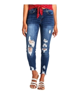 Resfeber Women's Ripped Boyfriend Jeans Cute Distressed Jeans Stretch Skinny Jeans with Hole