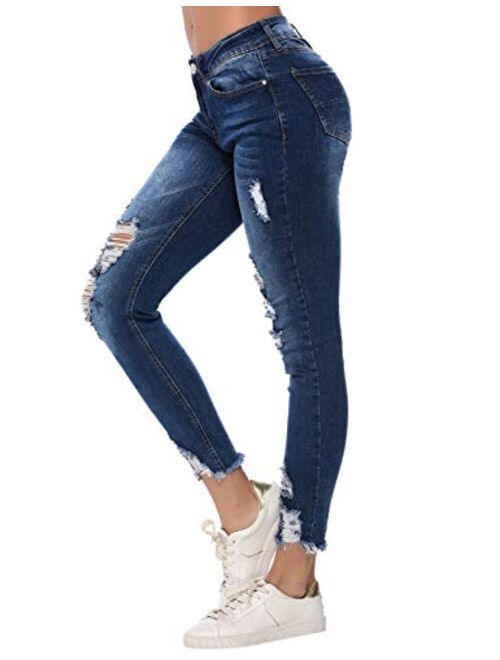 Resfeber Women's Ripped Boyfriend Jeans Cute Distressed Jeans Stretch Skinny Jeans with Hole