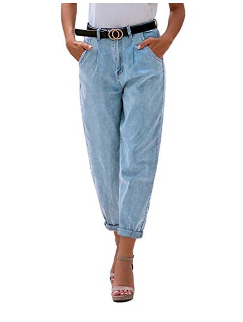 luvamia Women's Classic High Waist Stretch Loose Balloon Tapered Jeans Mom Jeans