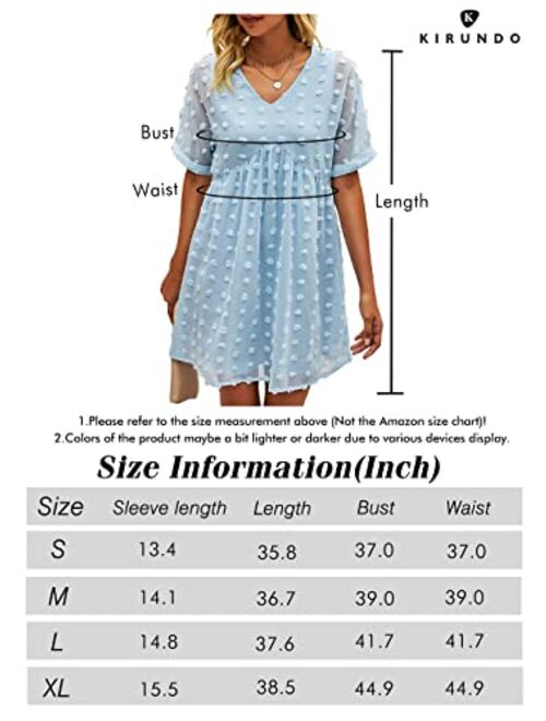 KIRUNDO Summer Women’s Short Sleeves Mini Dress Sexy V Neck Flowy Casual Dress Swiss Dot Short Loose Fit Plus Size Dress