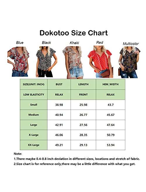 Dokotoo Women's Casual Boho Floral Printed V Neck Tops Drawstring Short Long Sleeve T Shirt Blouses
