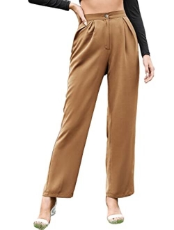 Women's Elegant High Waist Solid Long Pants Office Trousers