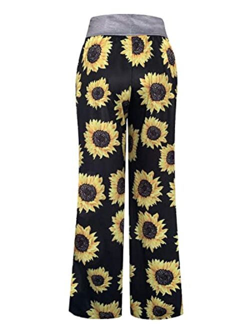 NEWCOSPLAY Women's Comfy Casual Stretch Floral Print High Waist Drawstring Palazzo Lounge Tie Dye Wide Leg Pants