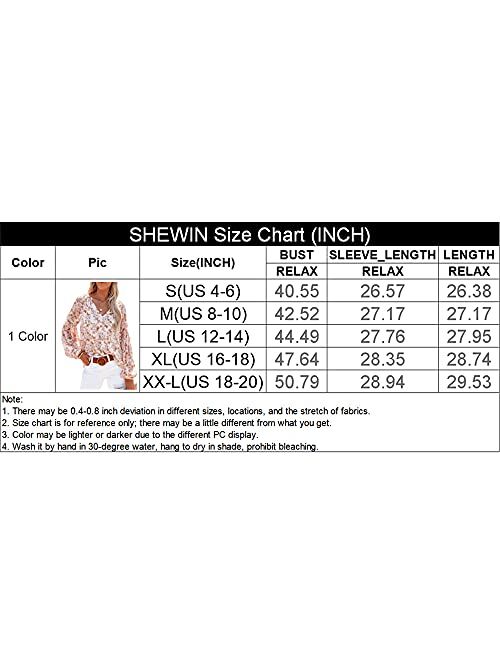 SHEWIN Womens Casual Boho Floral Print V Neck Long Sleeve Loose Blouses Shirts Tops