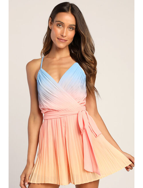 Lulus Pleat the Way Blue and Pink Ombre Pleated Romper