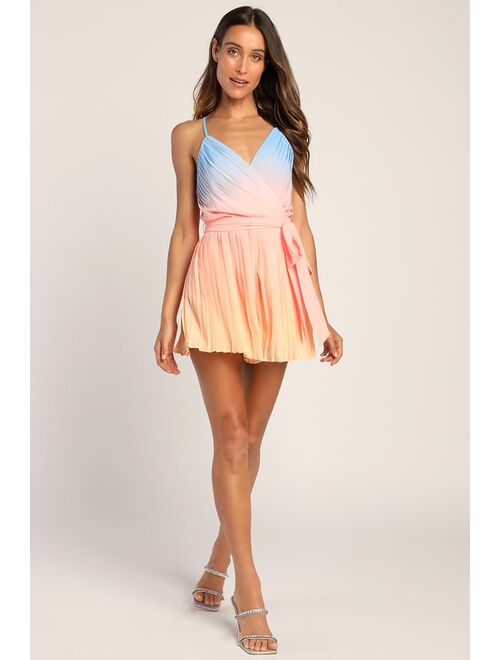 Lulus Pleat the Way Blue and Pink Ombre Pleated Romper