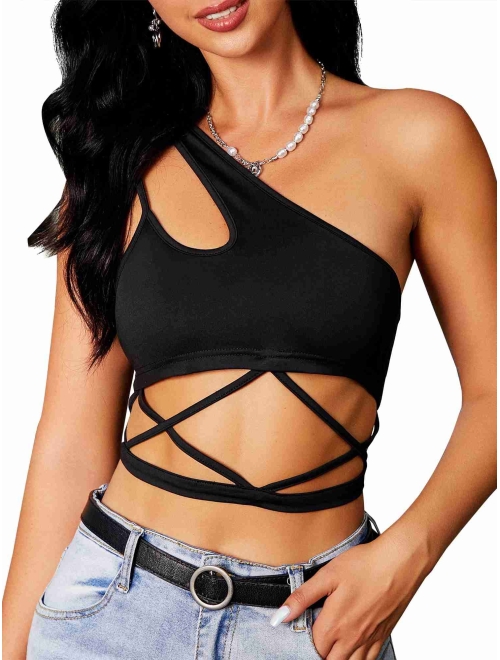 ZAFUL Women's Spaghetti Straps V Neck Front Twisted Solid Racerback Tank Cropped Cami Top
