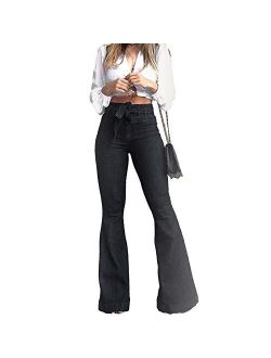 Pantete Womens High Waisted Bell Bottom Jeans Denim High Rise Flare Jean Pants with Wide Leg and Belt