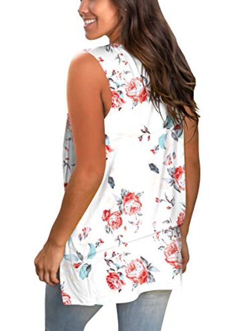 SAMPEEL Womens Tank Tops V Neck T Shirts Sleeveless Tops Floral Side Split Tanks
