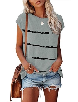 Women's Casual Cap Sleeve T Shirts Basic Summer Tops Loose Solid Color Blouse