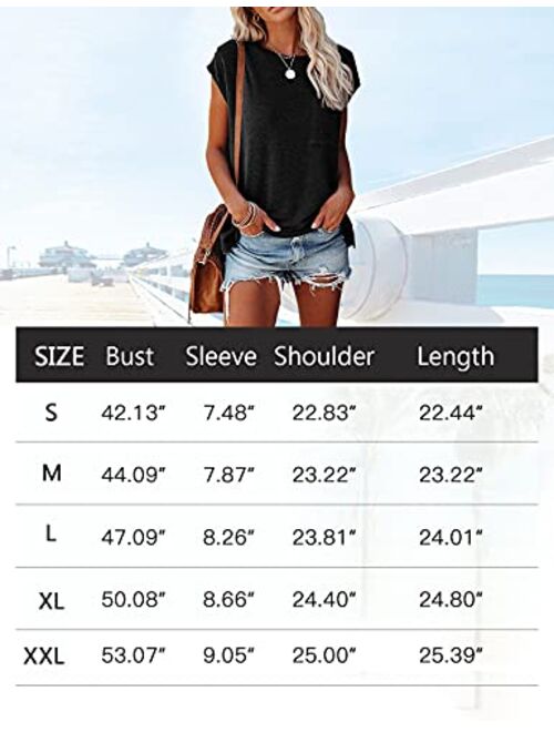 MEROKEETY Women's Casual Cap Sleeve T Shirts Basic Summer Tops Loose Solid Color Blouse