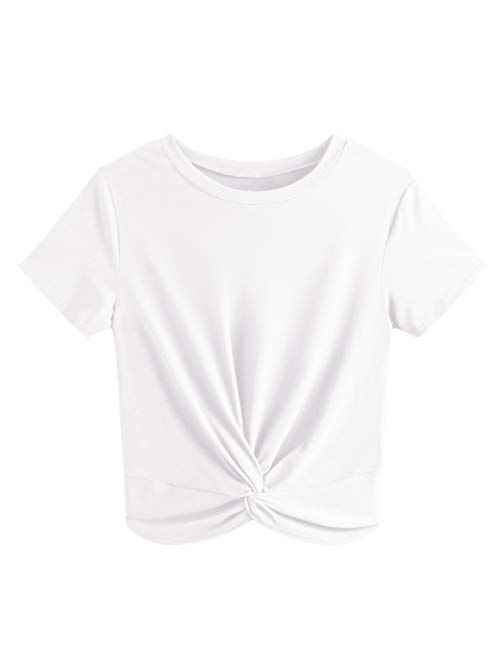 JINKESI Women's Summer Causal Short Sleeve Blouse Round Neck Crop Tops Twist Front Tee T-Shirt