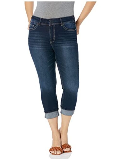 WallFlower Women's Juniors Instastretch Mid-Rise Curvy Skinny Stretch Denim Crop Jeans (Standard and Plus)