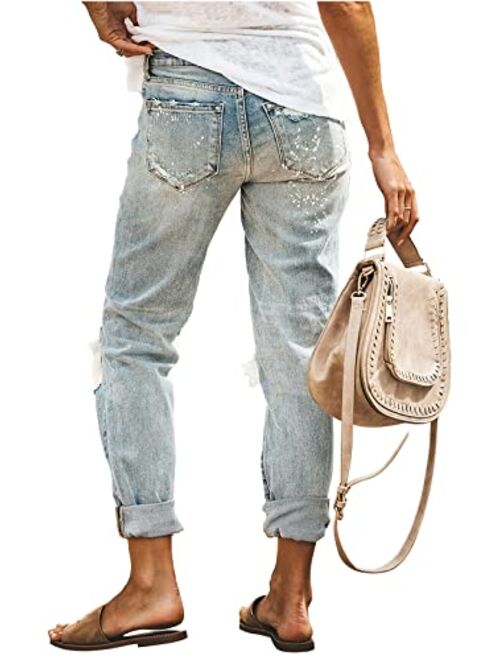 HETIPR Women's Ripped Boyfriend Jeans Mid Rise Loose Fit Distressed Stretchy Denim Pants