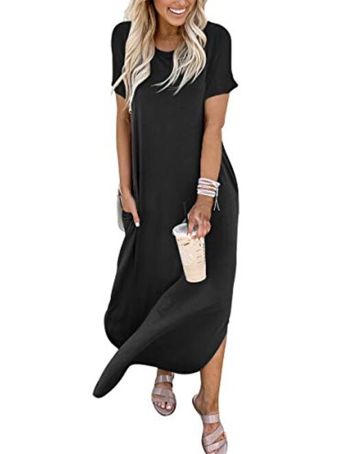 ANRABESS Women's Casual Loose Short Sleeve Long Dress Split Maxi Summer Beach Dress with Pockets