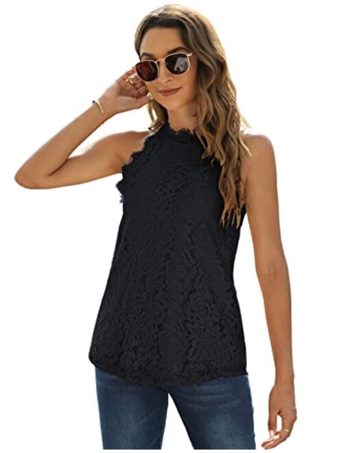 Halife Womens Summer Lace Tank Tops Halter Neck Casual Sleeveless Shirts Dressy Blouse Top