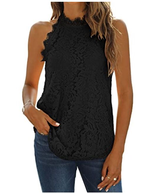 Halife Womens Summer Lace Tank Tops Halter Neck Casual Sleeveless Shirts Dressy Blouse Top