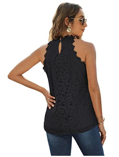 Halife Womens Summer Lace Tank Tops Halter Neck Casual Sleeveless Shirts Dressy Blouse Top