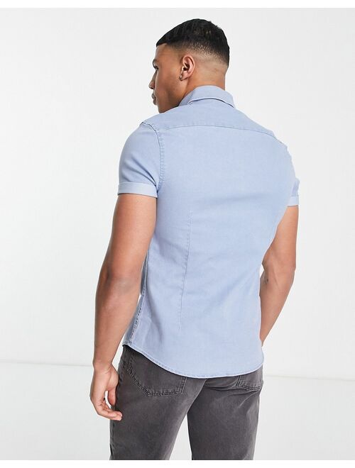 ASOS DESIGN stretch slim denim shirt in light wash blue