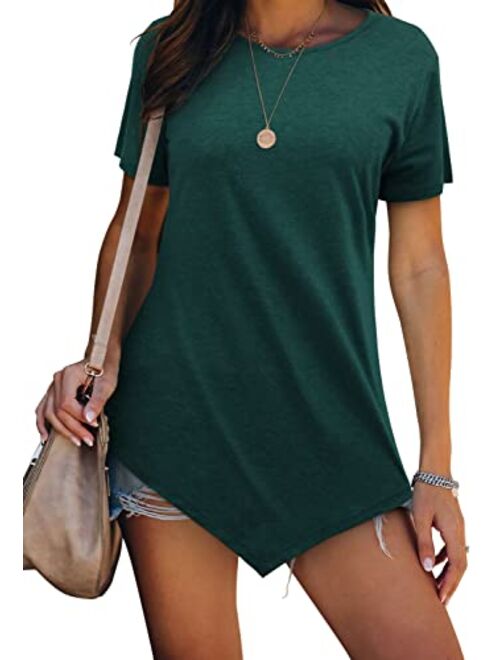 Mingalondon Womans Casual Short Sleeve Tunic Crewneck Summer Loose Irregular Hem Blouse Shirt Tunic Top for Leggings