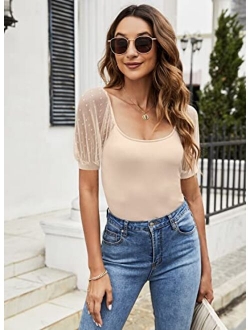DOROSE Womens Summer Tops Sexy Casual Mesh Short Sleeve Shirts Blouses