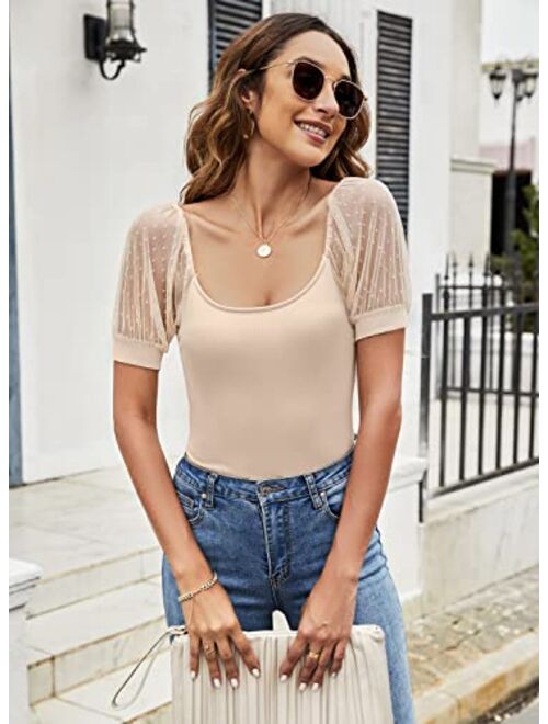 DOROSE Womens Summer Tops Sexy Casual Mesh Short Sleeve Shirts Blouses