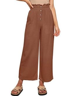 NIMIN Wide Leg Pants for Women High Waisted Linen Pants Casual Beach Loose Trousers with Pockets