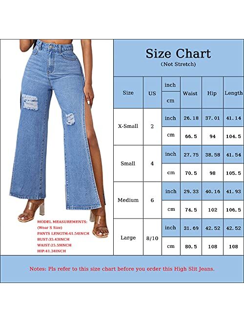 SCOMCHIC Women's High Waisted Straight Leg Jeans High Side Split Ripped Distroyed Denim Loose Pants XS-L