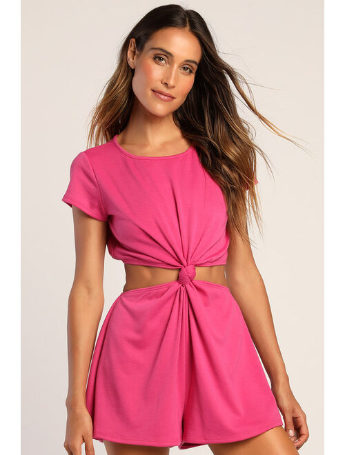 Lulus Laid-Back Lifestyle Magenta Knot-Front Cutout Romper
