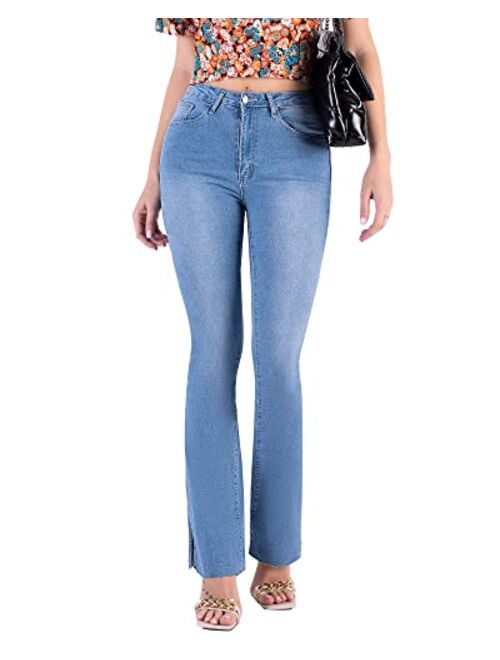 Flvsun Bell Bottom Pants Jeans for Women Elastic Flare Leggings High Rise Skinny Stretch Slimming Demin
