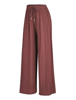 Women's Pleated Wide Leg Palazzo Pants with Drawstring