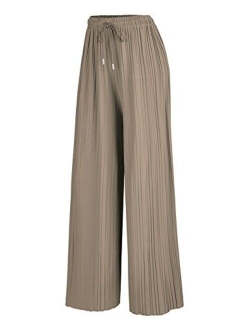 Women's Pleated Wide Leg Palazzo Pants with Drawstring